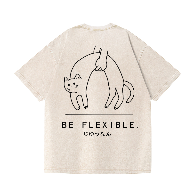 Flexible Cat Vintage Wash Japanese Design Back Art T-Shirt