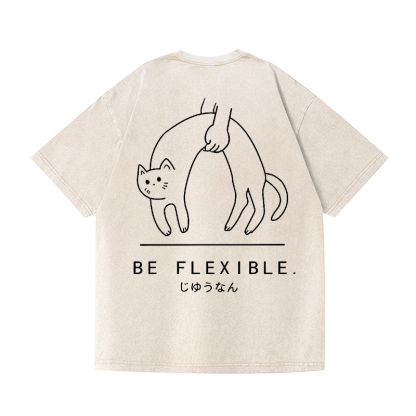 Flexible Cat Vintage Wash Japanese Design Back Art T-Shirt