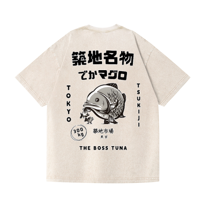 Fish Vintage Wash Japanese Design Back Art T-Shirt