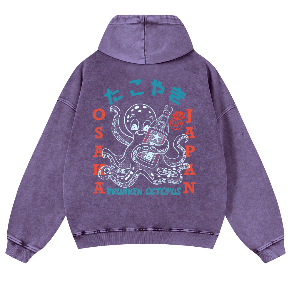 Osaka Drunken Octopus Vintage Washed Cotton Back Art Hoodie