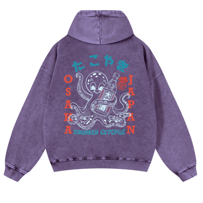 Osaka Drunken Octopus Vintage Washed Cotton Back Art Hoodie
