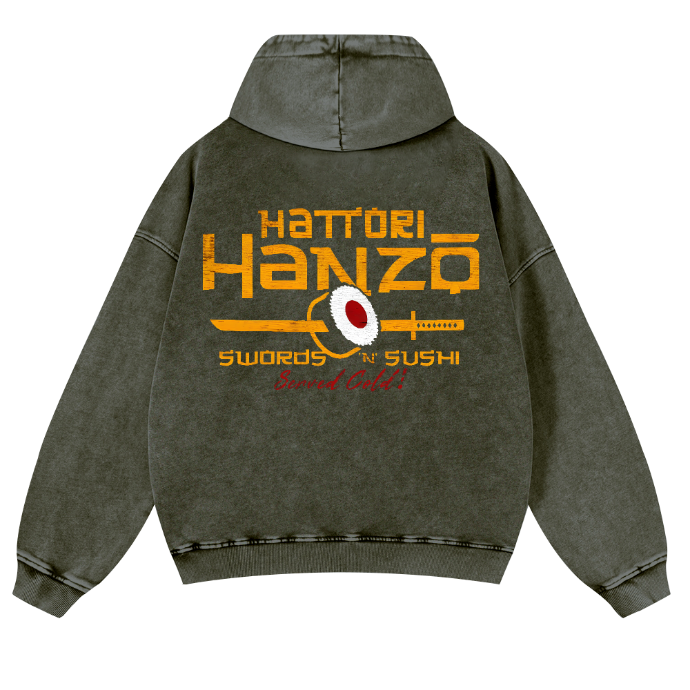 Okinawa Hattori Hanzo Sushi Vintage Washed Cotton Back Art Hoodie