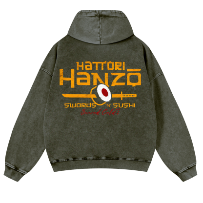 Okinawa Hattori Hanzo Sushi Vintage Washed Cotton Back Art Hoodie