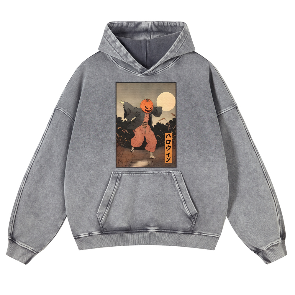 Kimono Pumpkin Person Vintage Washed Thick Cotton Hoodie