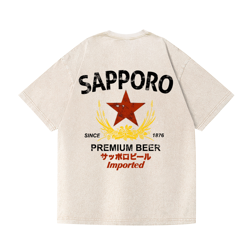 Sapporo Beer Vintage Wash Japanese Design Back Art T-Shirt