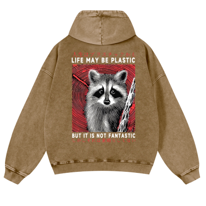 Raccoon Vintage Washed Cotton Back Art Hoodie
