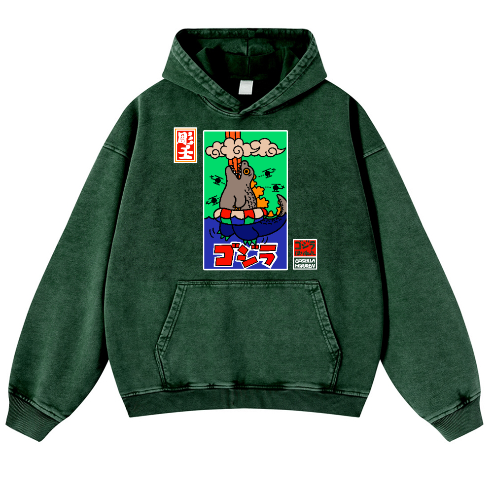 Godzilla Vintage Washed Thick Cotton Hoodie