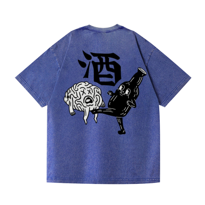 Saki Rice Wine Vintage Wash Japanese Design Back Art T-Shirt