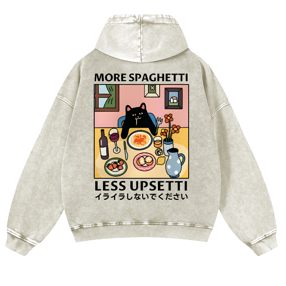 Spaghetti Cat Vintage Washed Cotton Back Art Hoodie