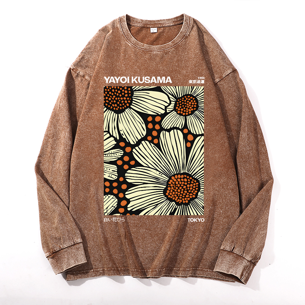 Yayoi Kusama Flower Vintage Cotton Wash Long-sleeve T-shirt