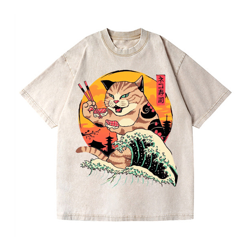 Ukiyoe Cat Vintage Wash Japanese Design T-Shirt