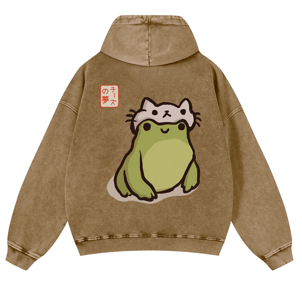 Frog Vintage Washed Cotton Back Art Hoodie