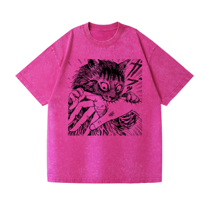 Fierce cat Vintage Wash Japanese Design T-Shirt