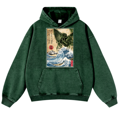Octopus Ukiyoe Vintage Washed Thick Cotton Hoodie