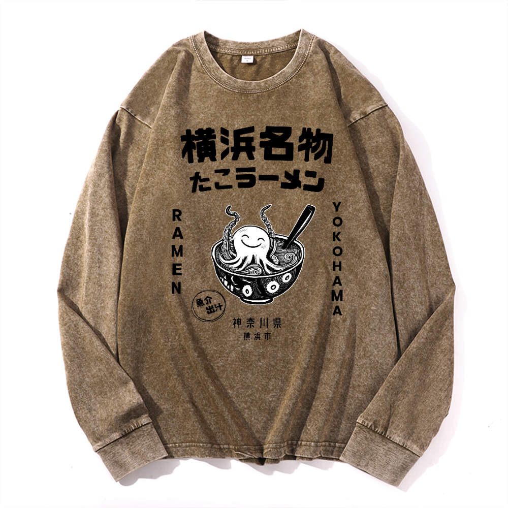 Yokohama Ramen Octopus Vintage Cotton Wash Crewneck Sweatshirt