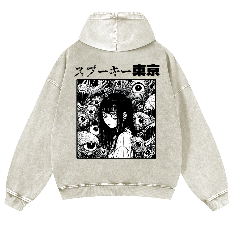 Tokyo Girl Vintage Washed Cotton Back Art Hoodie
