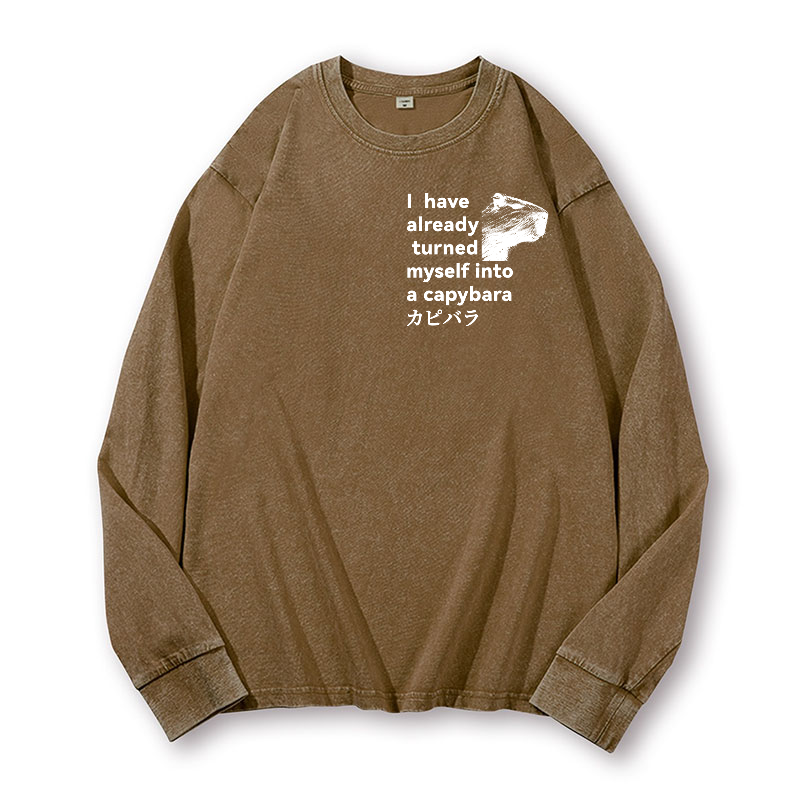 Capybara Vintage Washed Cotton Back Art Long-sleeve T-shirt