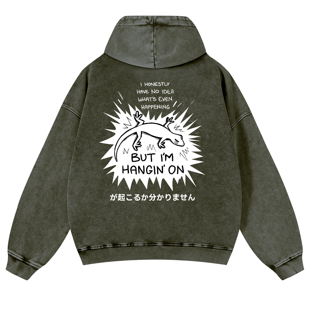 Gecko Vintage Washed Cotton Back Art Hoodie