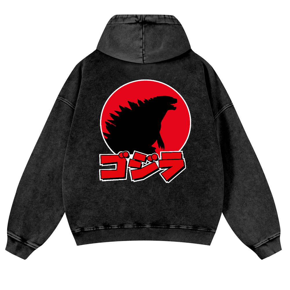Godzilla Vintage Washed Cotton Back Art Hoodie