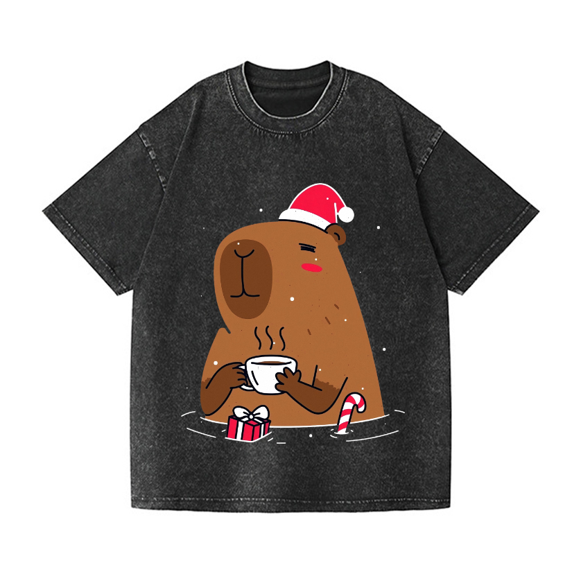 Capybara's Christmas Time Vintage Wash Japanese Design T-Shirt