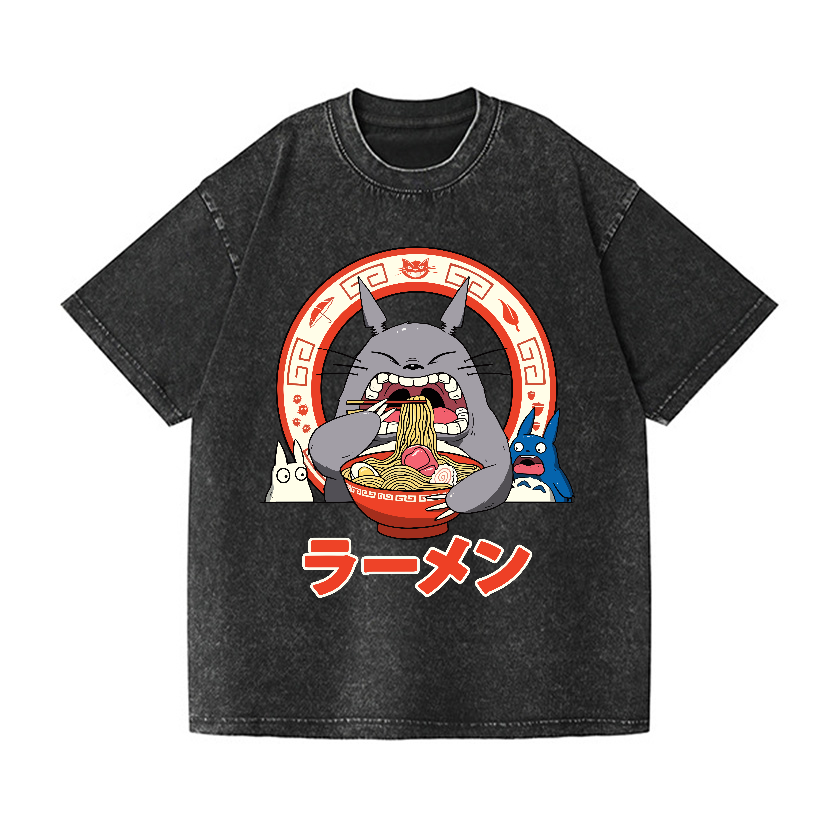 Ghibli Totoro Ramen  Anime Vintage Wash Japanese Design T-Shirt