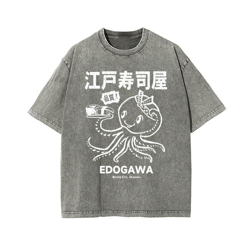 Edogawa  Octopus Vintage Wash Japanese Design T-Shirt