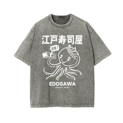 Edogawa  Octopus Vintage Wash Japanese Design T-Shirt