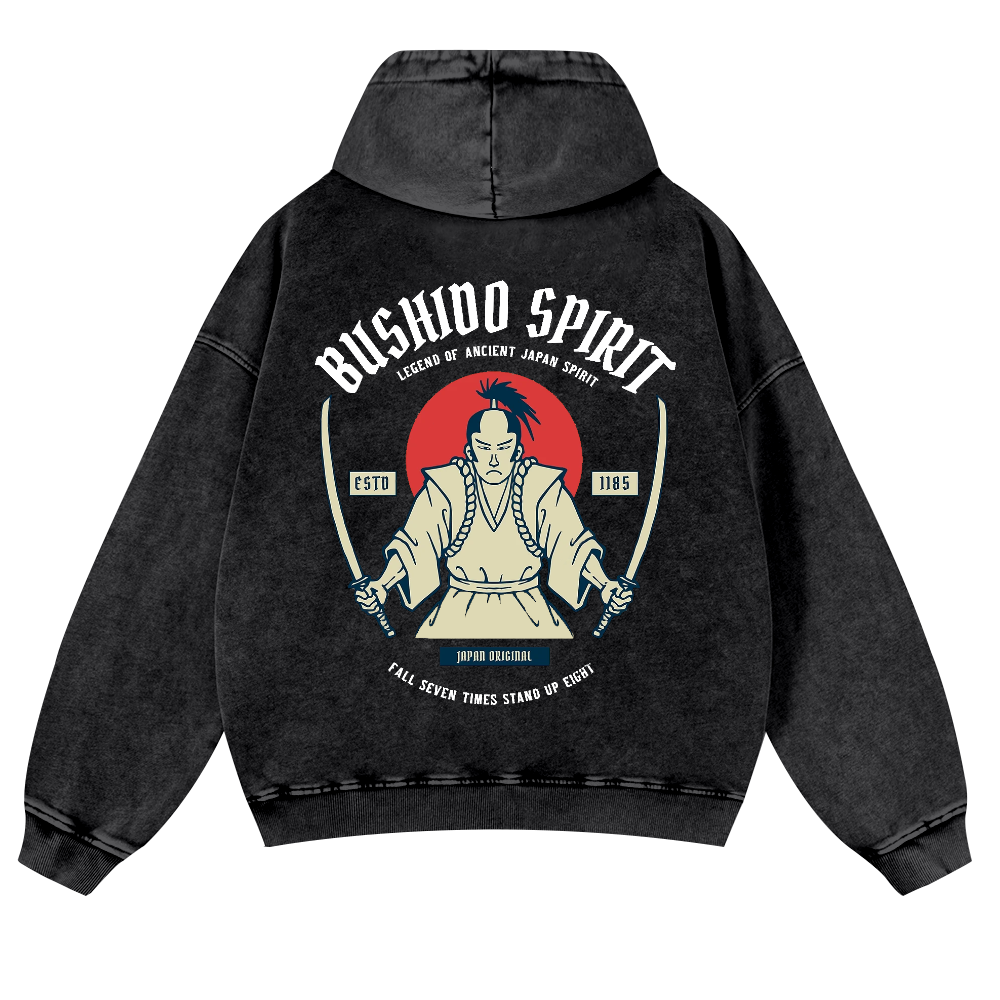 Bushido Spirit Vintage Washed Cotton Back Art Hoodie