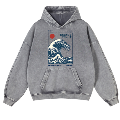 Hokkaido Wave Vintage Washed Thick Cotton Hoodie