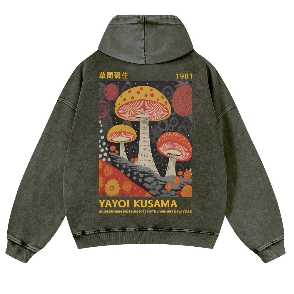 Yayoi Kusama Mushroom Vintage Washed Cotton Back Art Hoodie