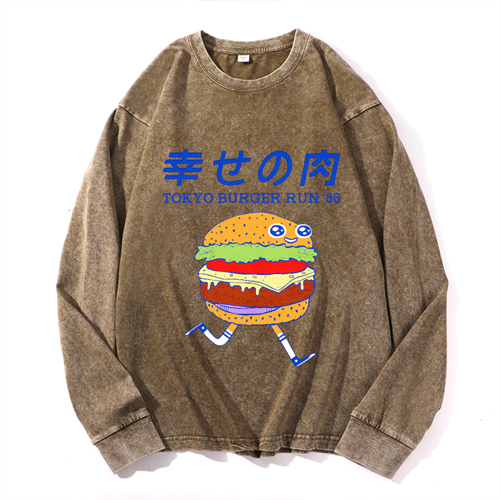 TOKYO BURGER RUN '86 Vintage Cotton Wash Crewneck Sweatshirt