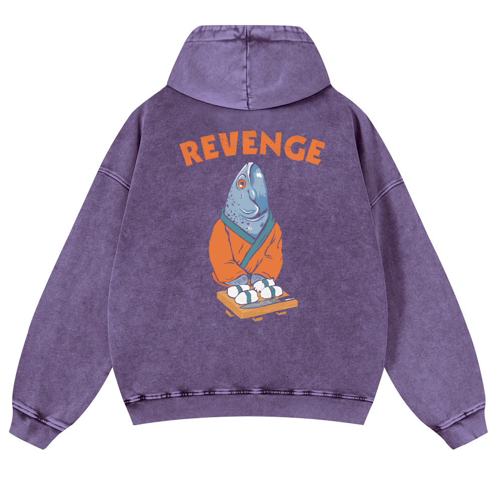Revenge Fish Vintage Washed Cotton Back Art Hoodie