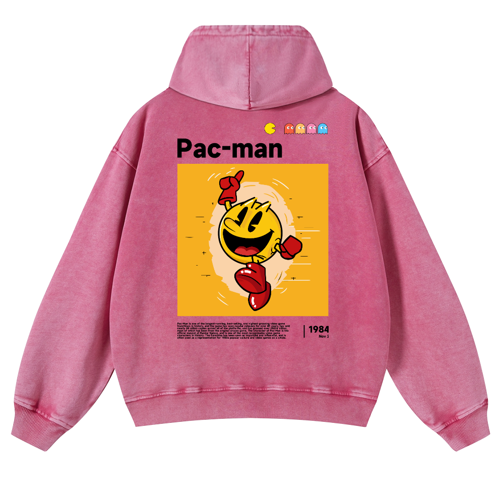 Pacman Vintage Washed Cotton Back Art Hoodie