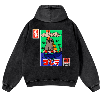 Godzilla Vintage Washed Cotton Back Art Hoodie