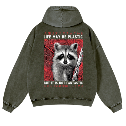 Raccoon Vintage Washed Cotton Back Art Hoodie