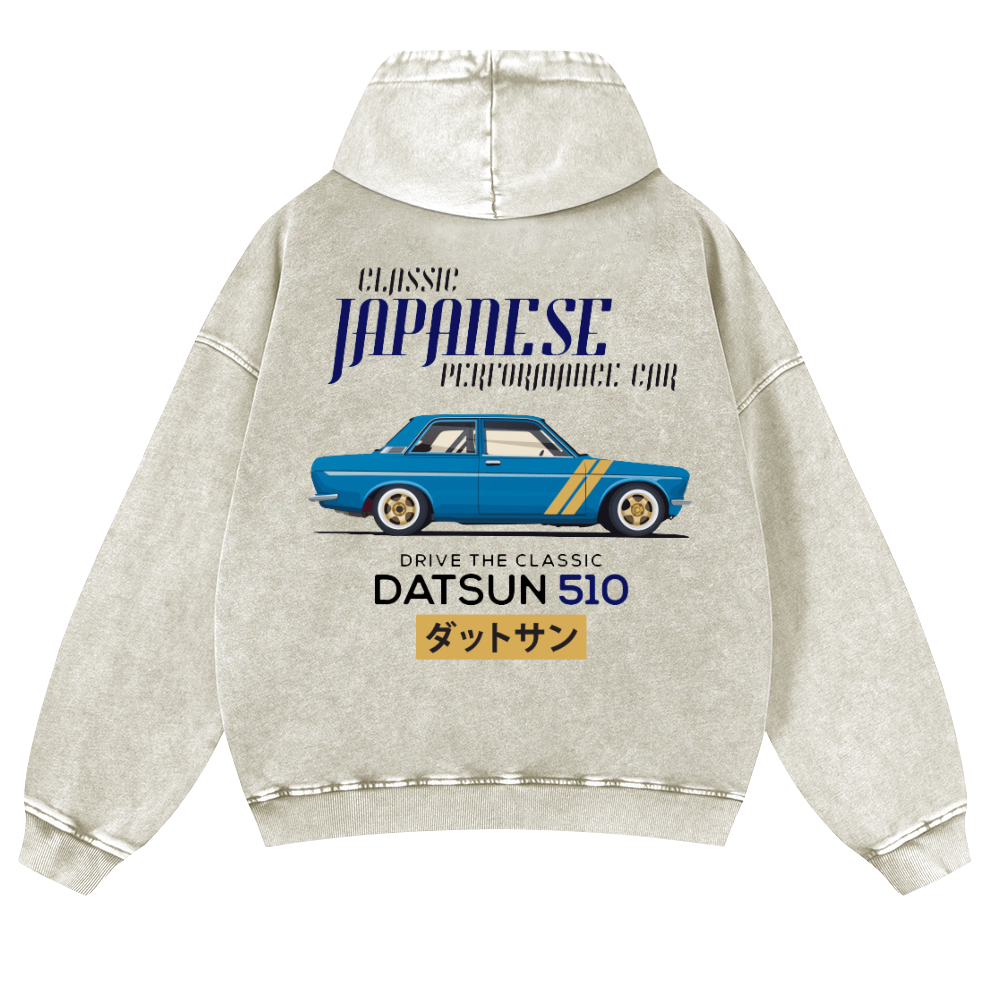 Datsun Car Vintage Washed Cotton Back Art Hoodie