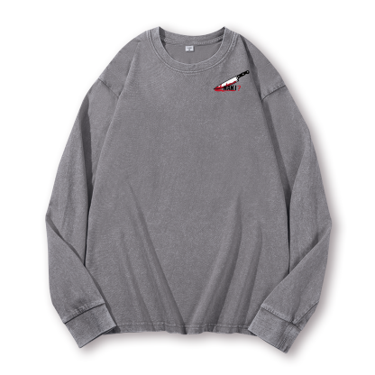 The Black Cat with a Knife Vintage Washed Cotton Back Art Long-sleeve T-shirt