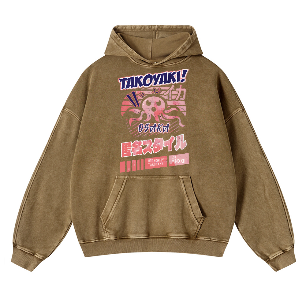 Takoyaki Octopus Vintage Washed Thick Cotton Hoodie