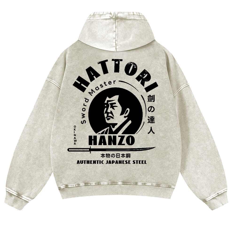 Okinawa Hattori Hanzo Vintage Washed Cotton Back Art Hoodie