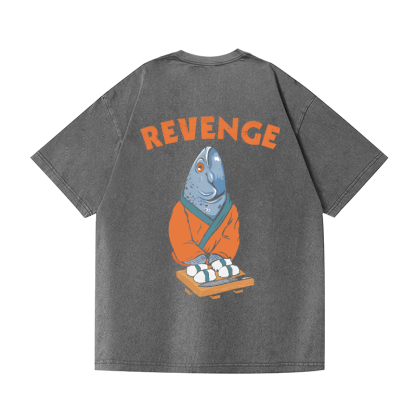 Revenge Fish Vintage Wash Japanese Design Back Art T-Shirt