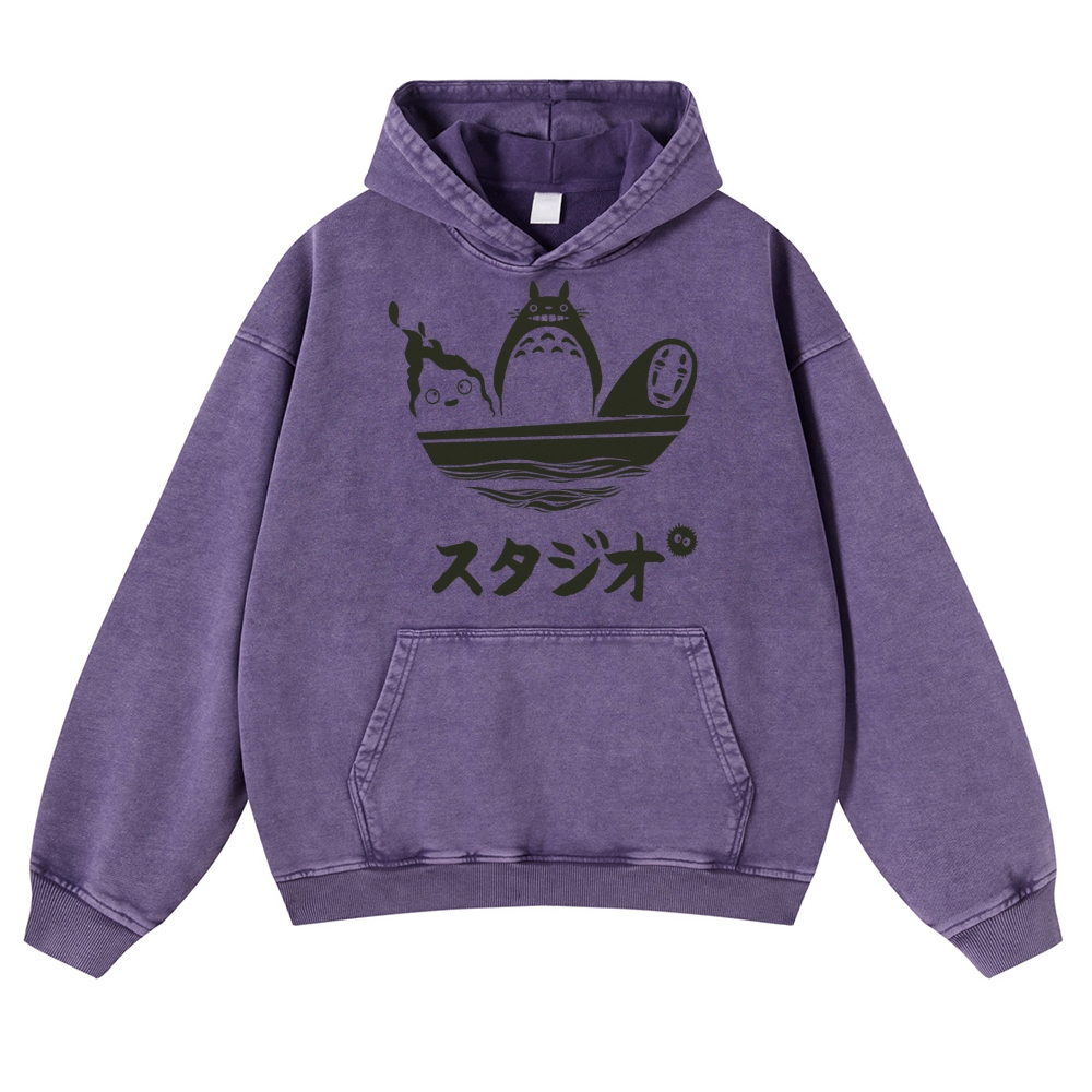 Howl's Moving Castle/My Neighbor Totoro/Spirited Away No Face Kaonashi Ghibli Anime Vintage Washed Thick Cotton Hoodie