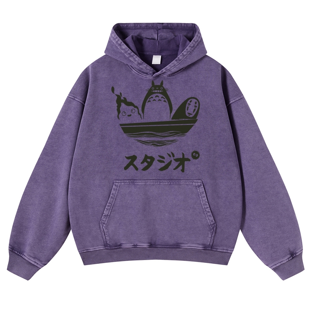 Howl's Moving Castle/My Neighbor Totoro/Spirited Away No Face Kaonashi Ghibli Anime Vintage Washed Thick Cotton Hoodie