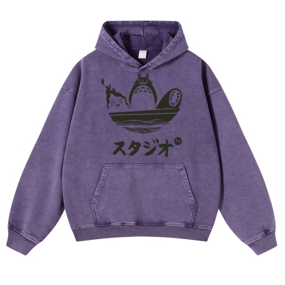 Howl's Moving Castle/My Neighbor Totoro/Spirited Away No Face Kaonashi Ghibli Anime Vintage Washed Thick Cotton Hoodie