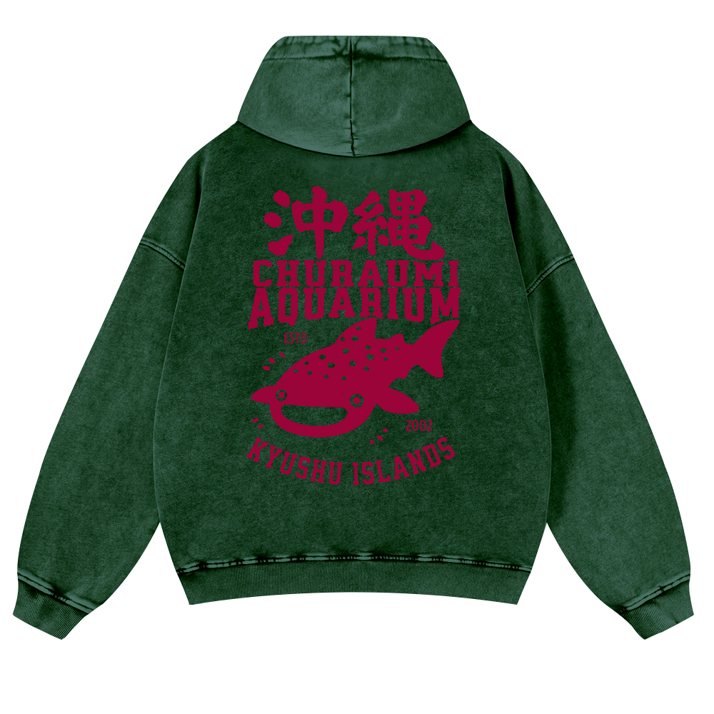 Okinawa Churaumi Aquarium Kyushu Islands Fish Vintage Washed Cotton Back Art Hoodie