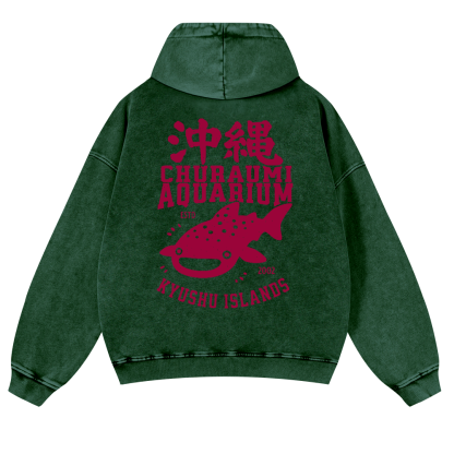 Okinawa Churaumi Aquarium Kyushu Islands Fish Vintage Washed Cotton Back Art Hoodie