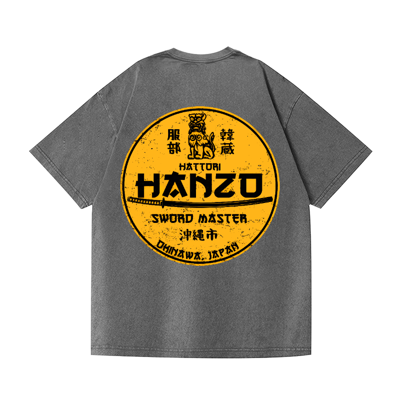 Stone Lion Vintage Wash Japanese Design Back Art T-Shirt