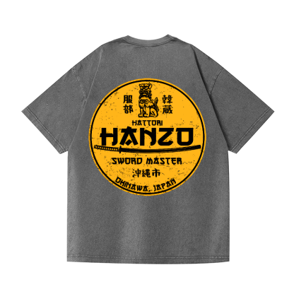 Stone Lion Vintage Wash Japanese Design Back Art T-Shirt