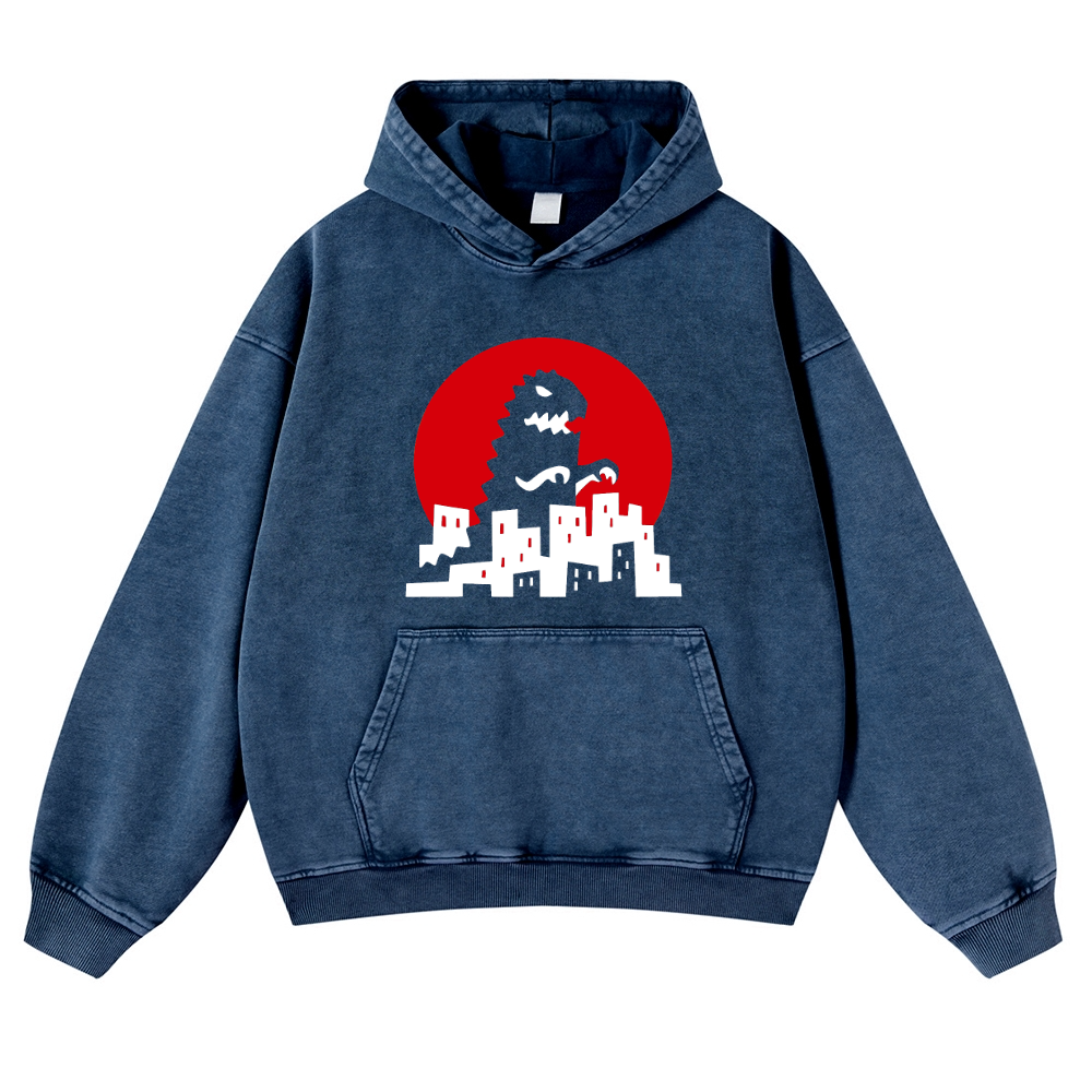 Godzilla Vintage Washed Thick Cotton Hoodie