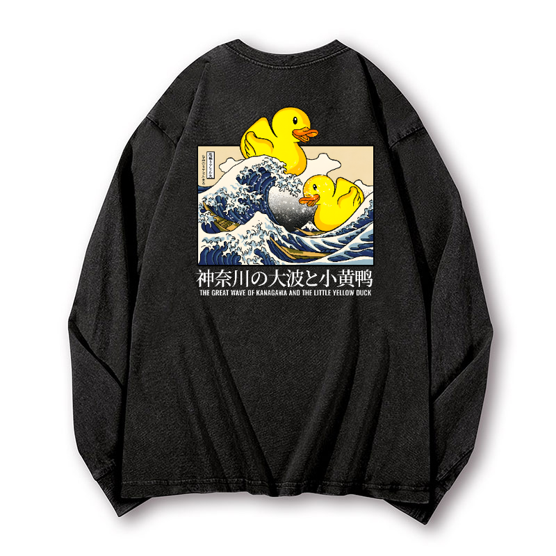 Great Wave Kanagawa Duck Vintage Washed Cotton Back Art Long-sleeve T-shirt