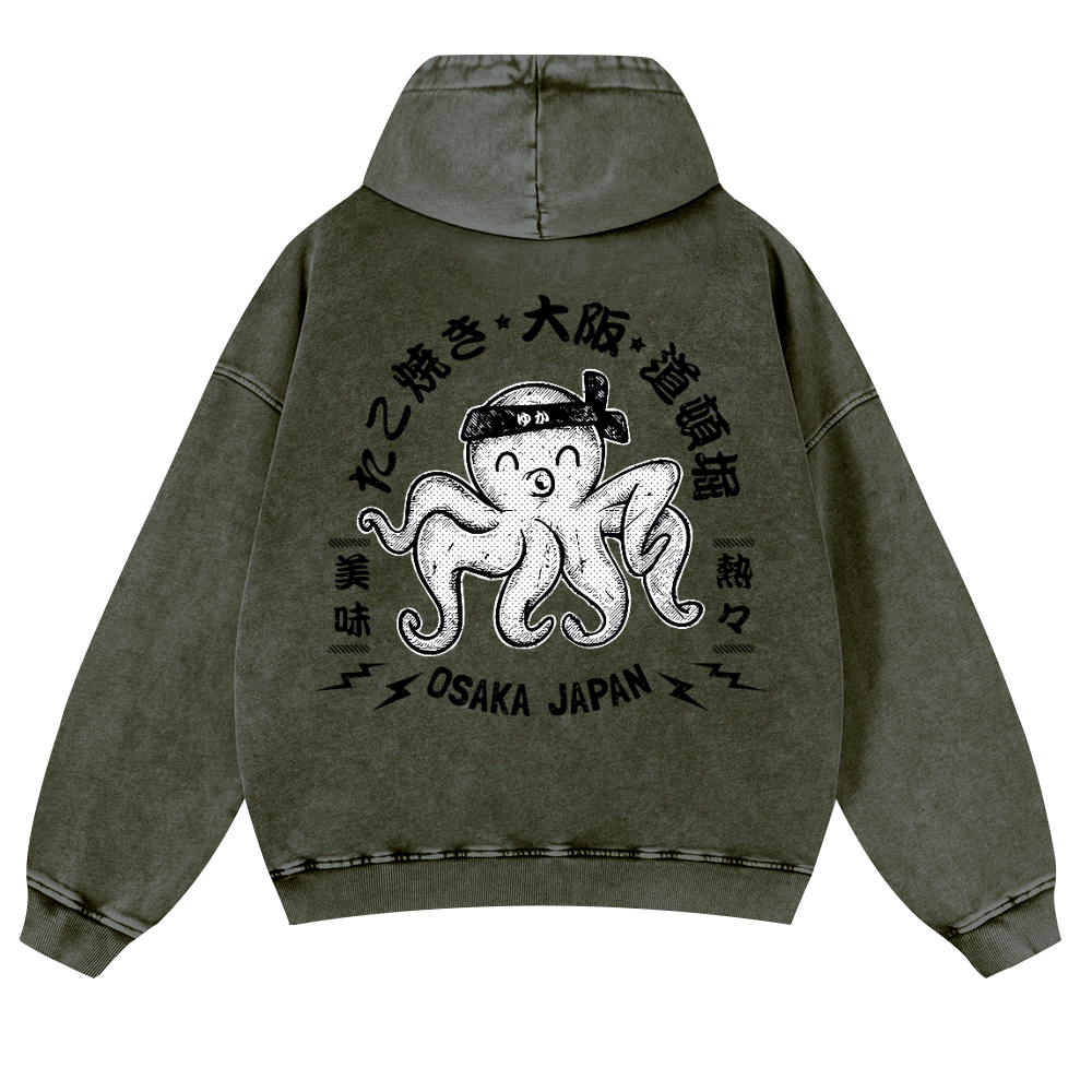 Octopus Takoyaki Osaka Japan Vintage Washed Cotton Back Art Hoodie